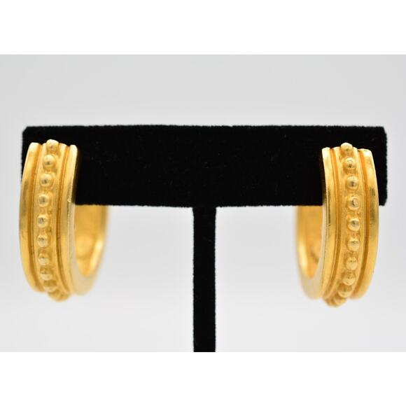 Givenchy Vintage Clip On Hoop Earrings Brushed Gold Heavy Chunky Signed 1980s 9I - Picture 1 of 12